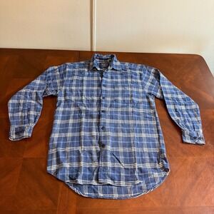 Vintage Muskoka Lakes Blue Plaid Flannel Shirt Imported Italian Fabric‎ S
